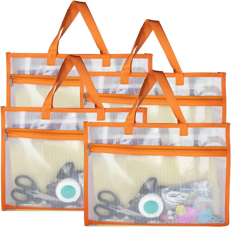 chaseroad 4 Pcs Portable Project Bags for Quilting Knitting, Stitching and Embroidery Projects Storage, Sew Project Bag with Zipper and Double Pockets, Transparent Mesh Sewing Project Bag for Crafter - Image 1